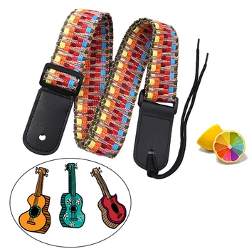 

1PCS Retro Braided Cotton Guitar Straps Belt PU Leather Adjustable Length For Ukulele Guitar