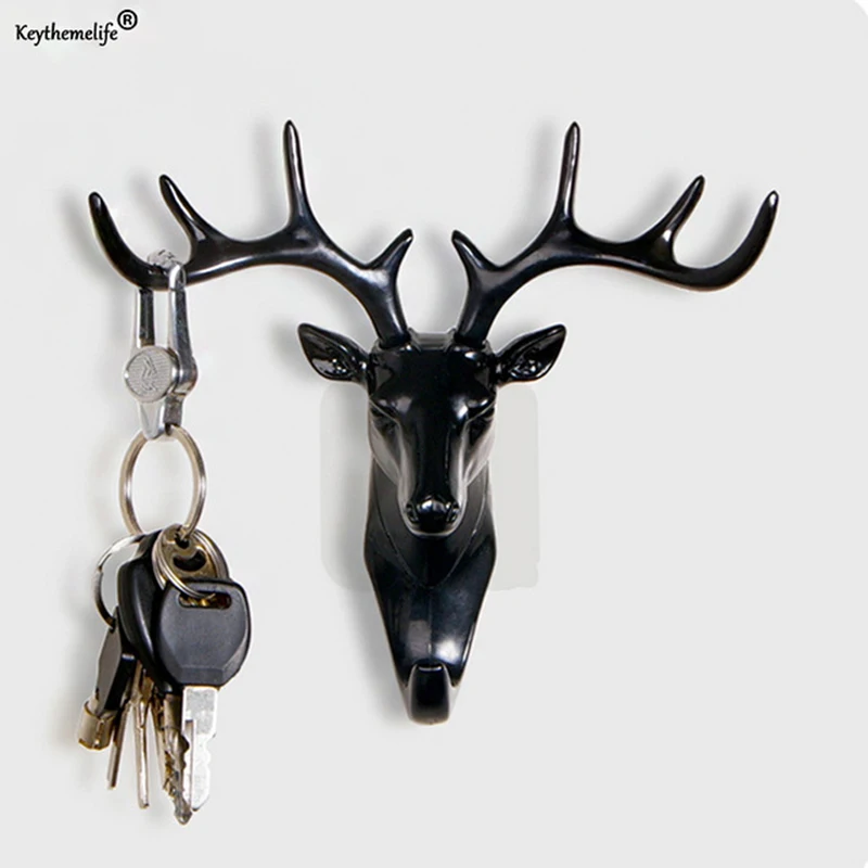 

Deer Head Animal Self Adhesive Hook Hanger Cloth Display Racks Hook Hanger Room Decor Show Wall Bag Keys Sticky Holder C