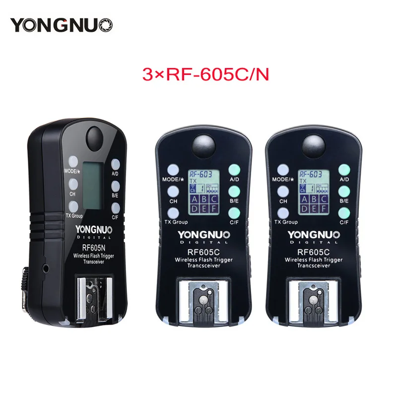 3pcs YONGNUO RF-605 Wireless Flash Trigger RF-605C RF605C RF605N RF-605N for Canon Nikon upgrade version of RF-603II