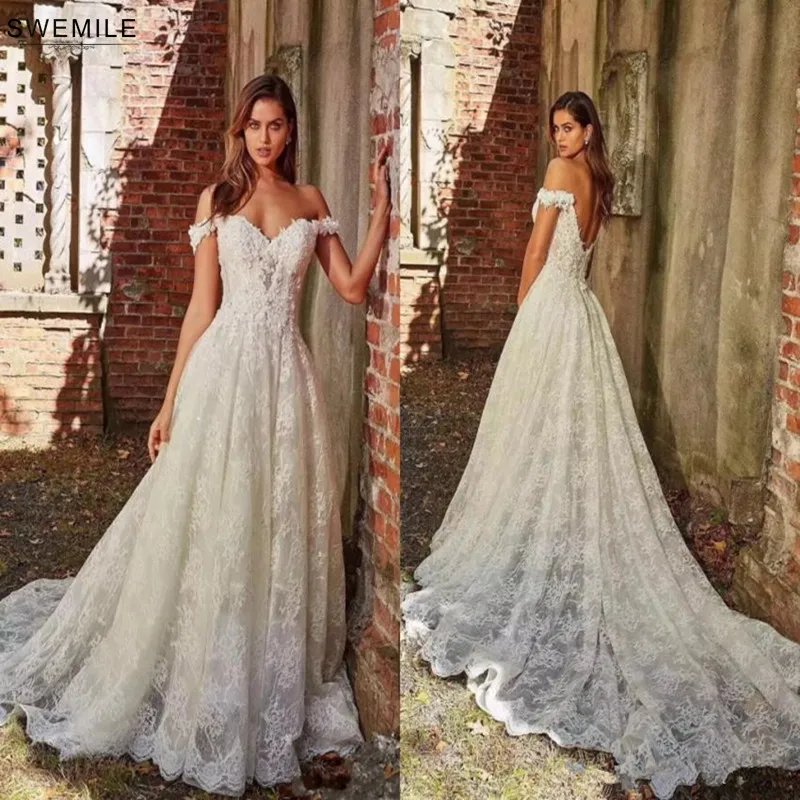 

Romantic Sweetheart Neck Court Train Lace Wedding Dresses 2019 Sexy Backless Cap Sleeve Bridal Gowns Vestidos de Novia