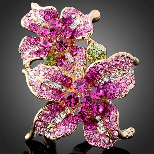 Новое поступление Королевское 2 цветы в сочетании мощеное розовое Австрийское кольцо с кристаллами для женщин женские ювелирные изделия