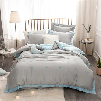 

100% Egyptian Cotton crown Embroidery Luxury Bedding Set 4/7Pcs King Queen Size gray Bed set Duvet Cover Bed Sheet