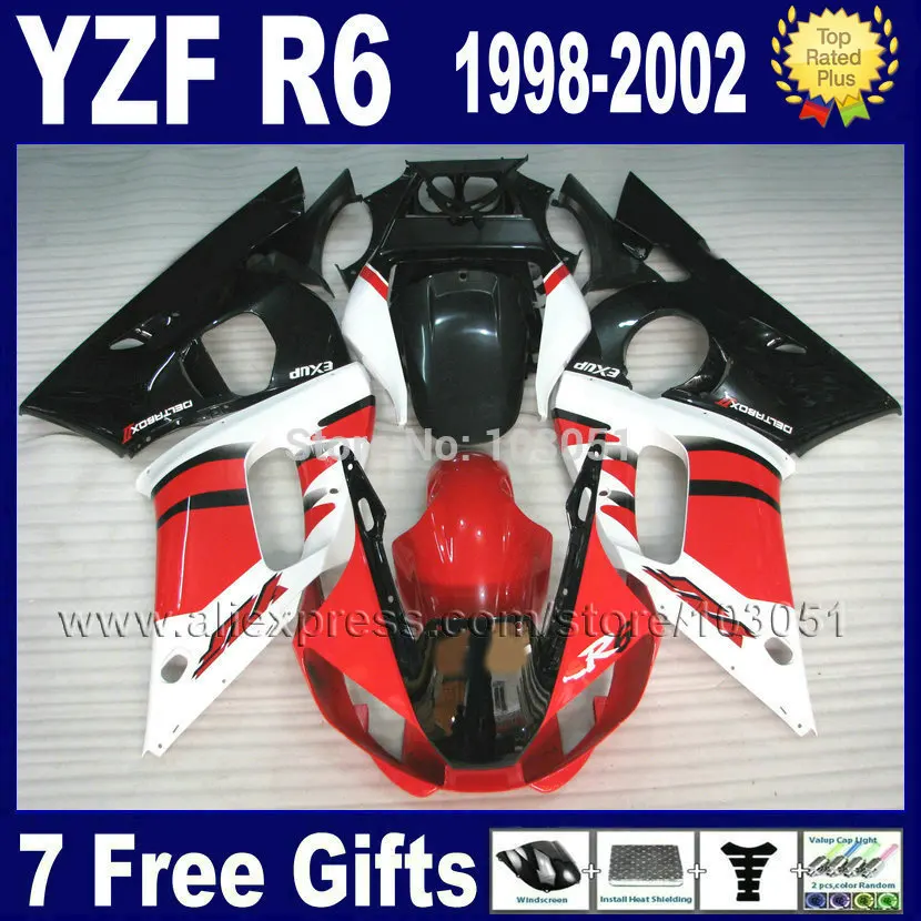 

7 gifts motorcycle fairing kit for YAMAHA YZF R6 1998 1999 2000 2002 red black YZFR6 98 00 01 02 aftermarket Fairings