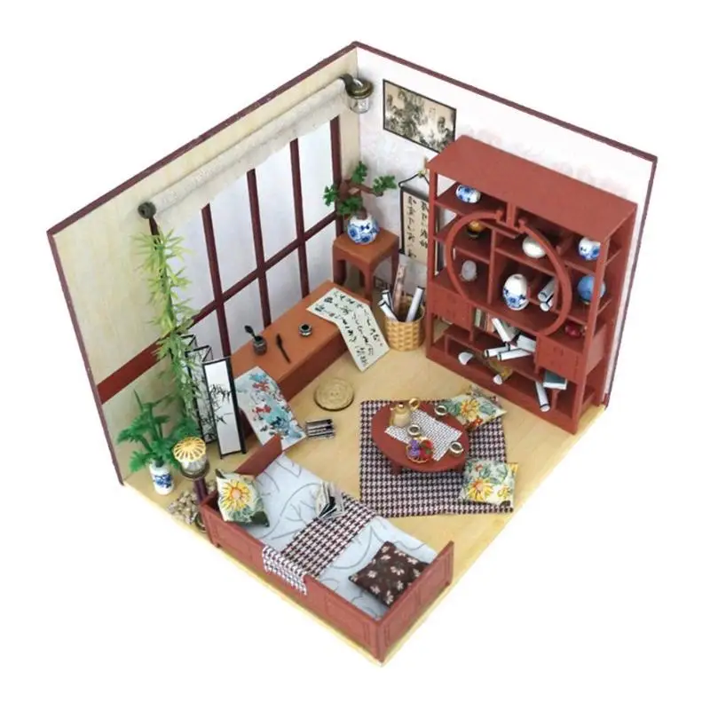 Дети DIY деревянный кукольный дом Моделирование миниатюрный кукольный домик игрушки с мебельным набором для детей ручной работы строительные модели подарок - Цвет: 18.5x16x15cm