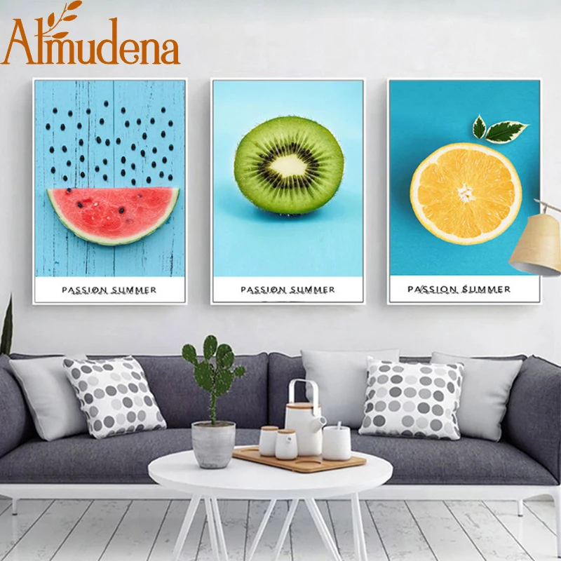 

Kitchen Fruit Pictures Kiwi Pineapple Oranges Paintings on Canvas Wall Art Nordic Diner Decorative Poster Watermelon Wall Print