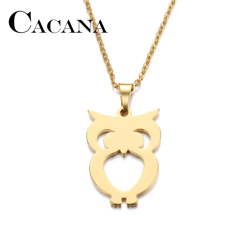 

CACANA Stainless Steel Necklace For Women Man Lover's Owl Gold And Silver Color Pendant Necklace Engagement Jewelry