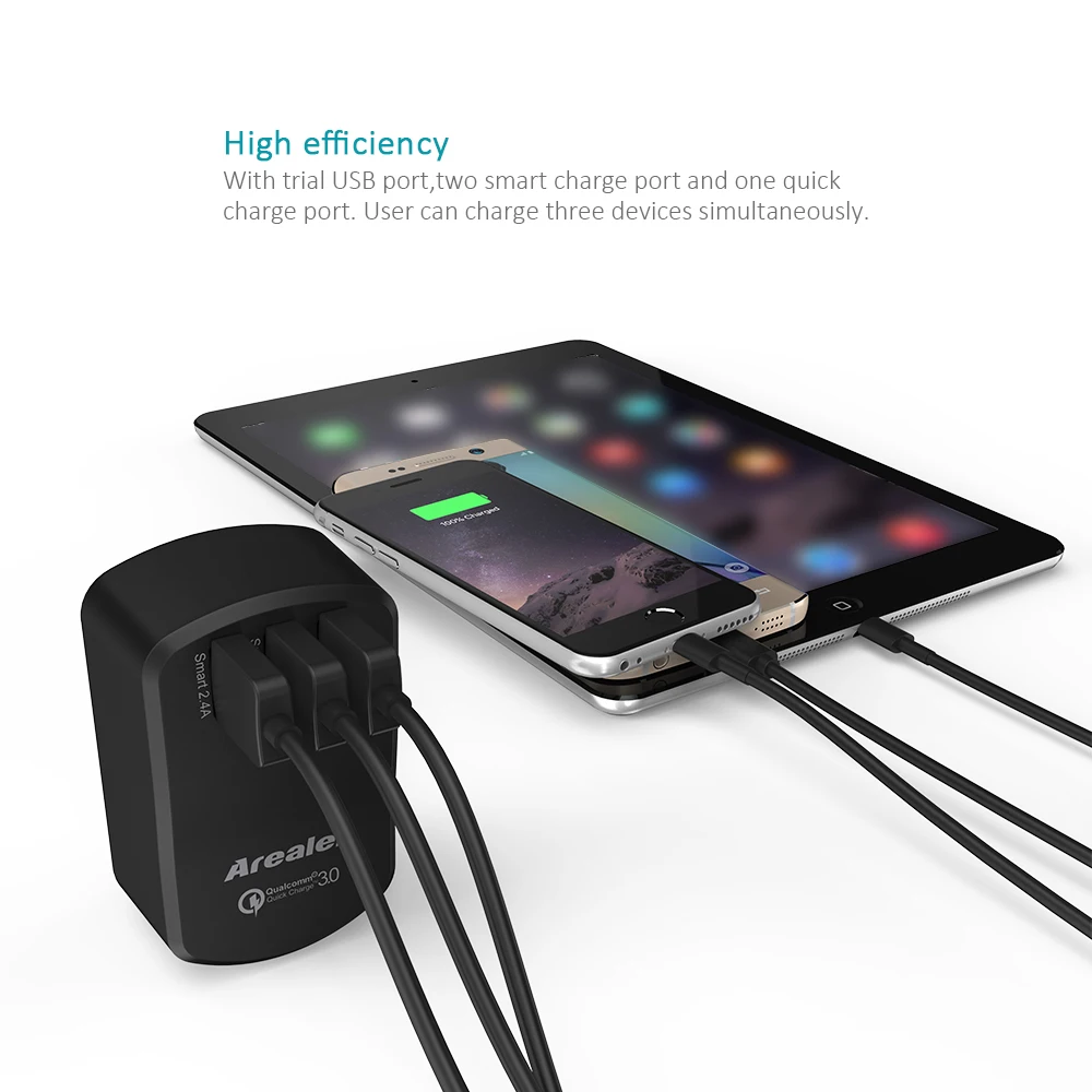 Arealer сертифицировано Qualcomm Quick Charge 3,0 Смарт USB настенное зарядное устройство адаптер для samsung Galaxy S7 край xiaomi EU/US/UK/AU