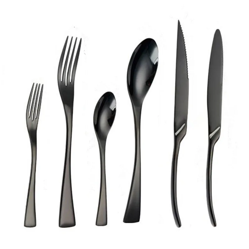 6piece Rainbow Black Flatware Cutlery Set 18/10 Stainless Steel Dinnerware Sharp Steak Dinner Knives Forks Spoons Tableware | Дом и сад