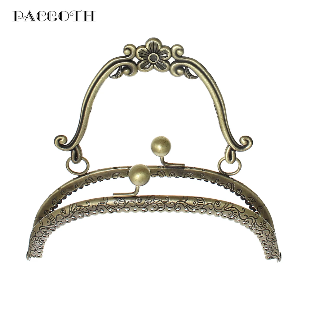 

PACGOTH Iron Based Alloy Kiss Clasp Lock Purse Frame Arch Antique Bronze Flower Handle (Can Hold Rhinestone) 16.5x15cm, 1 PC