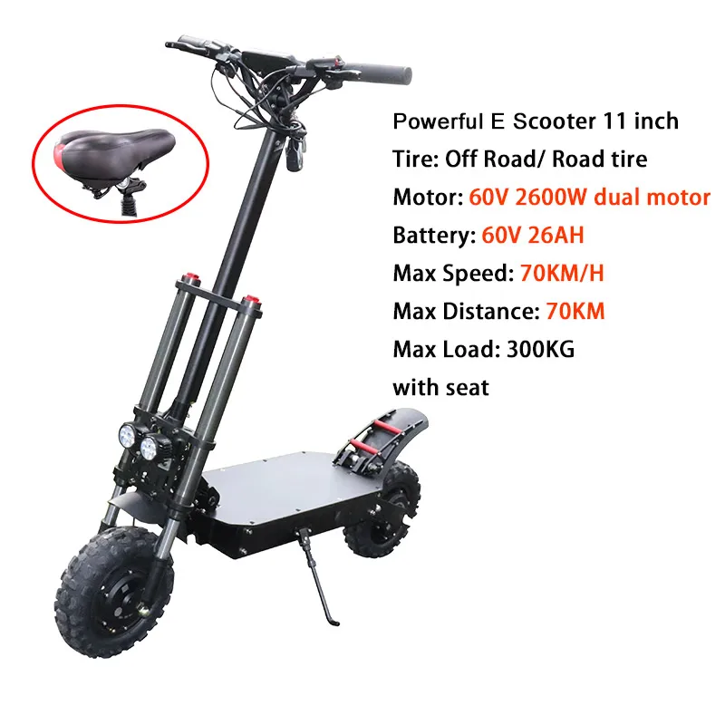 60V 3200W Electric Scooter 80KM/H off Road Electric Dual Motor 60V 35A Samsung Battery 100KM Adulto Skateboard Patinete Eletrico - Цвет: 26A 2600W seat