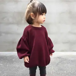 2017 детская одежда для девочек осенние модели фонарь с длинными рукавами свитер платье сплошной цвет INS хит сезона платья для девочек GQQZ003