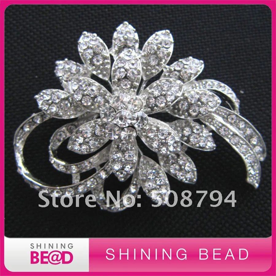 

50pcs/lot+46*63mm+2017 Fashion Womens Flower Crystal Rhinestone Brooch