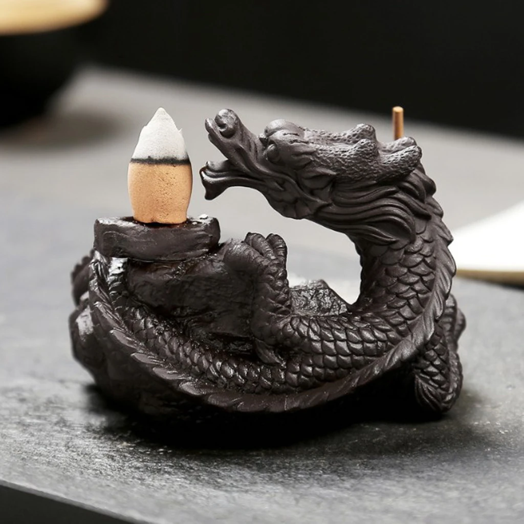 Ceramic China Dragon Backflow Cones Incense Censer Stick Cones Coil Burner Holder, Table Decor, Fengshui Luck Charm