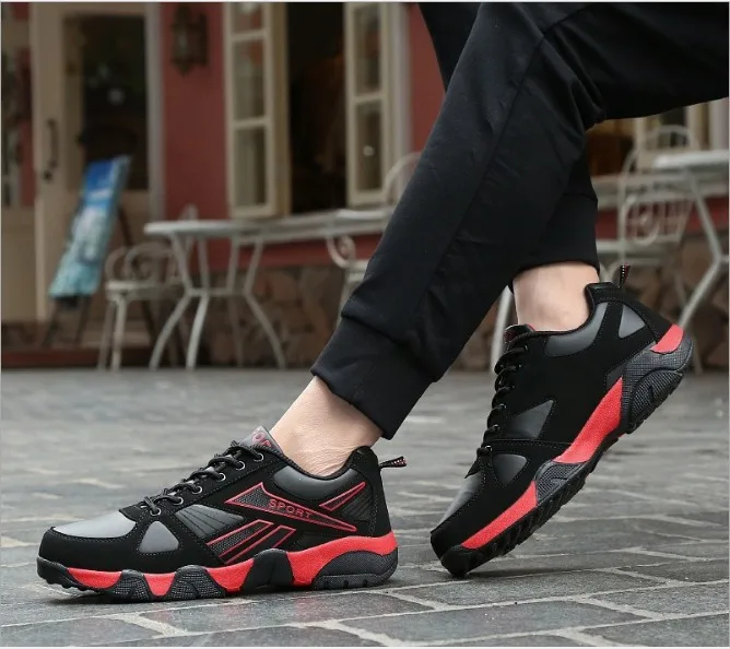 2018 Men Sports Shoes PU Anti-slippery Breathable Outdoor jogging Running Sneakers Man leather Shoes Comfortable Black red 38 43 2018 Men Sports Shoes PU Anti-slippery Breathable Outdoor jogging Running Sneakers Man leather Shoes Comfortable Black red 38 43