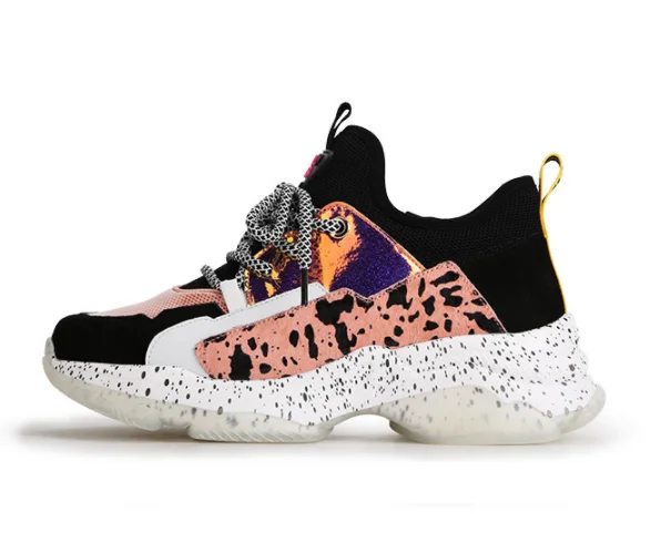

Genuine Leather Mesh Breathable Running Shoes Woman Leopard Cushion Wear Clunky Sneaker Women Platform Shoes