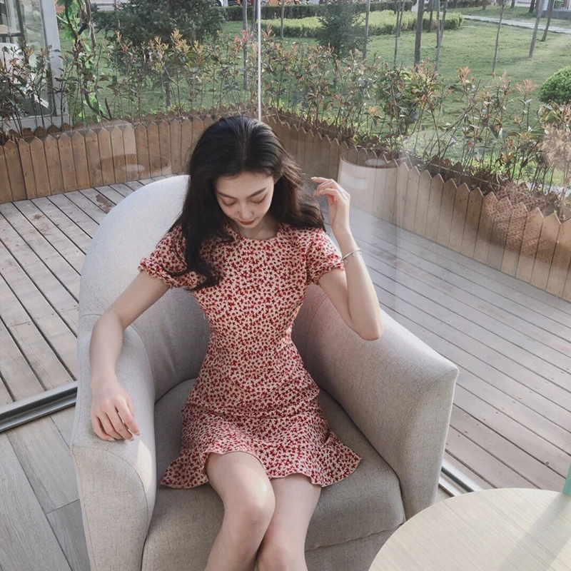 

temperament Women's Clothing print mini-dresses summer style Korean Slim fit short dress fashion brands vestidos femininos new