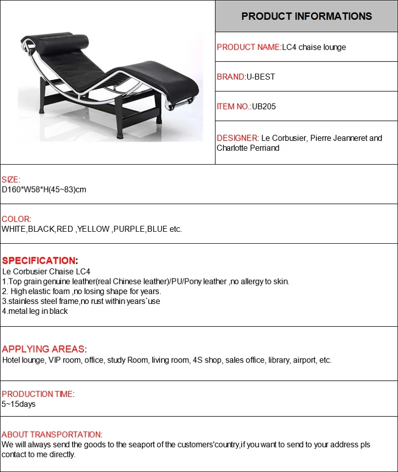 Design Le Corbusier LC4 lounge chair Relax machine classic replica furniture