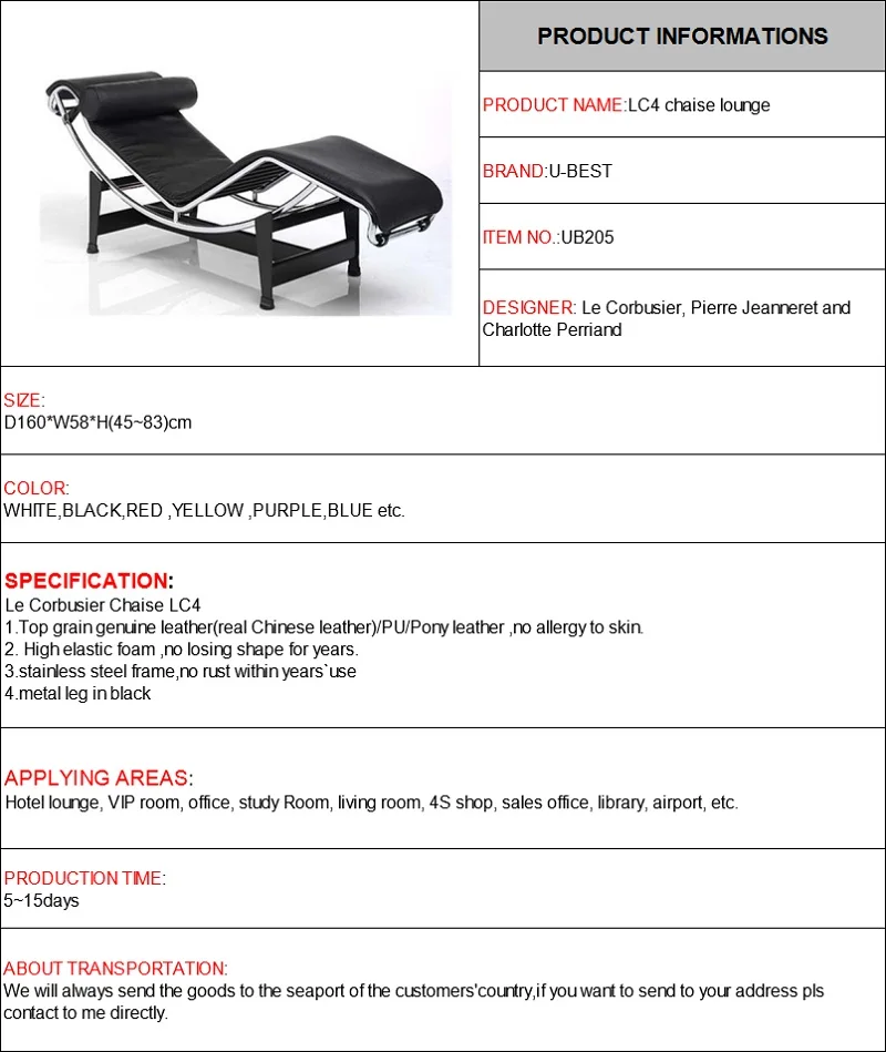 U-BEST современная мебель le corbusier шезлонг lc4/секс шезлонги, LC4 ленивый стул