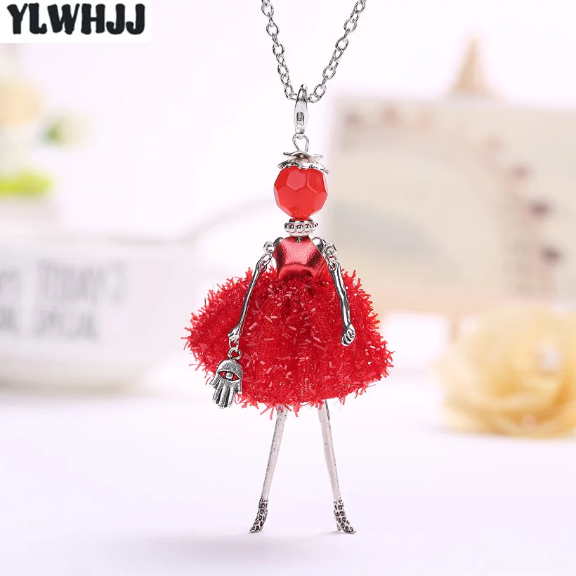 

YLWHJJ women red doll statement long necklace for girls brand pendant dress baby lovely fashion hot party jewelry collier femme