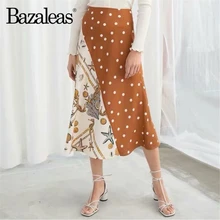 Bazaleas Франция тонкая оранжевая в горошек Лоскутная Женская юбка с принтом модная женская миди юбка Повседневная шифоновая тонкая юбка Прямая