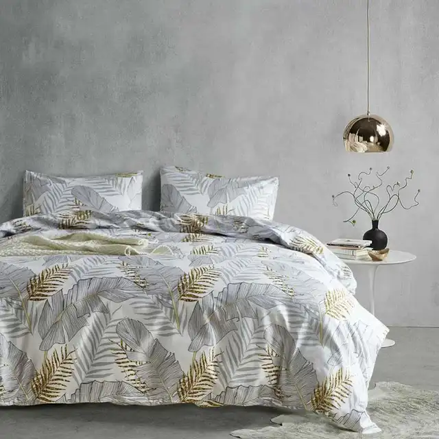 Modern Grey Palm Leaf Bedding Set Tropical Floral Botanic Print