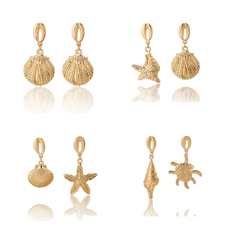 

HuaTang Bohemia Shell Drop Dangle Earrings for Women Girl Gold Color Alloy Conch Starfish Pendant Earring Beach Gift Pendientes