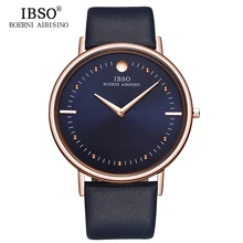 IBSO 2017 Mens Watches Top Brand 7.5MM Ultra-thin Genuine Leather Strap Quartz Watch Men Fashion Wristwatches Relogio Masculino