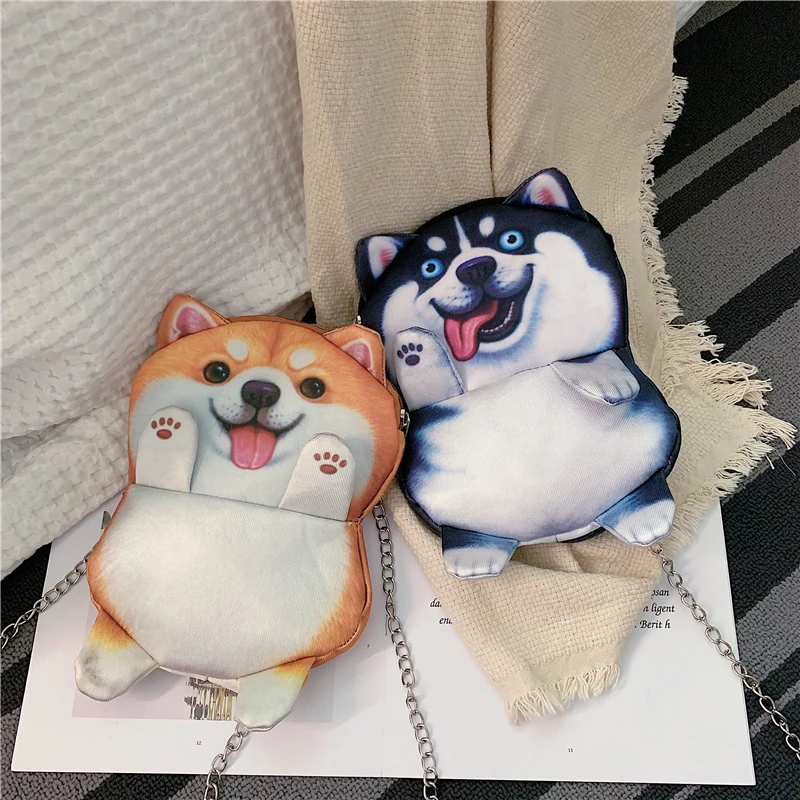 

Cartoon Animal Plush Shoulder Bags Girls 3D Print Kawaii Husky Lady Crossbody Bags Fanny Money Phone Women Bag Small Chain Purse