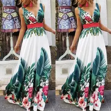 Дамское летнее праздничное цветочное пляжное богемное Макси платье с v-образным вырезом и принтом вечернее платье сарафан