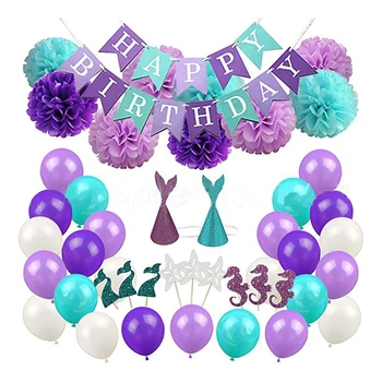 

Mermaid Bridal shower Mermaid birthday party supplies decorative balloon package insert flag flag happy birthday party set