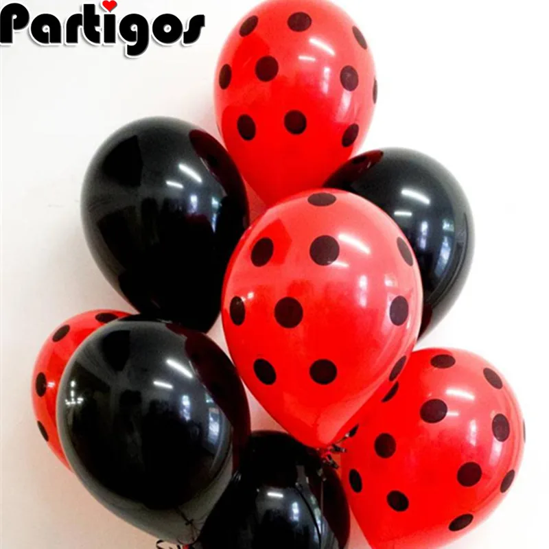 

12pcs/lot Ladybug Black Red White Spot Latex Balloons Polka dot Wave Point Globos Birthday Wedding Party Decor Supplies Kids Toy