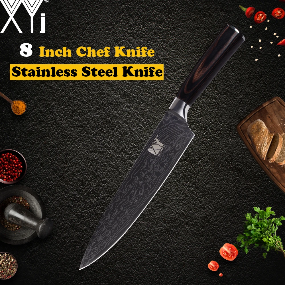 

XYj Stainless Steel Kitchen Knives Damascus Pattern 7cr17 Stainless Steel Sharp Blade Chef Slicing Santoku Utility Paring Knife