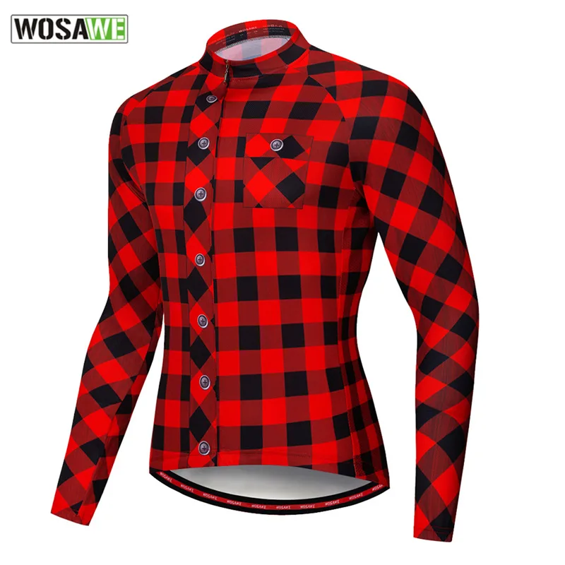 

Plaid Pattern Men's Cycling Jersey Long Sleeve Printed Mtb Bike Jerseys with Back Reflective Stripe Cycling Bicycle Clothing