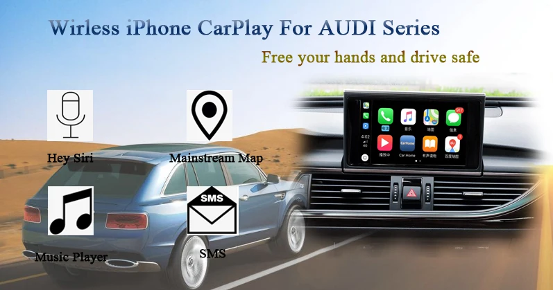 Aftermarket OEM CarPlay видео Интерфейс решение для AUDI A4 NON-MMI 6,5 дюйма низкий, spec Поддержка Google Map Waze Bluetooth