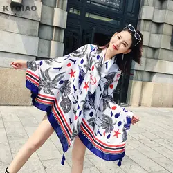 KYQIAO для женщин хиджаб шарф 2019 женский Осень Весна Южная Корея свежий дизайн длинный белый дерево печати шарф, кашне накидка