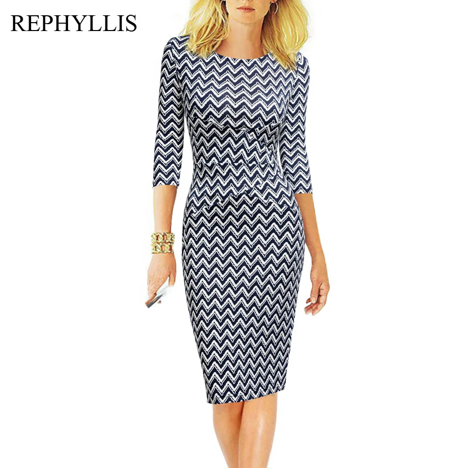 REPHYLLIS, женское Полосатое летнее платье с рукавом 3/4, для работы, бизнес, коктейльное, вечерние, для офиса, повседневное, облегающее, сексуальное платье