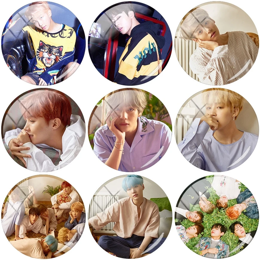 

TAFREE Kpop BTS Pattern Round Glass Cabochon 12/15/16/18/20mm Time Gem Flat Back DIY Jewelry Finding