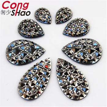 

Cong Shao 5 Size Gun Black flatback Resin Drop Rhinestone stones and crystals DIY For Wedding Dress Crafts Decorations YB381