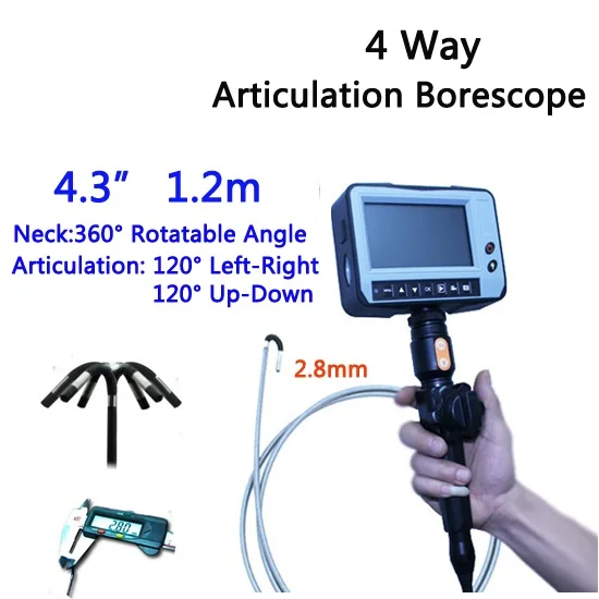 

2.8mm 4 Way Direction 1.2M Rotational Inspection Camera Industry Endoscope Video Borescope 4.3inch LCD USB SD Card ,VD-4ED28