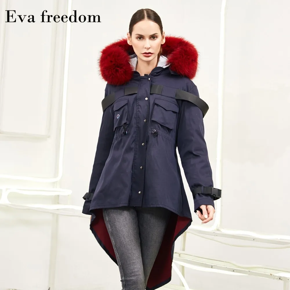 Eva Freedom Winter new arrival parker loose down coat female raccoon fur hooded down jackets women 1128