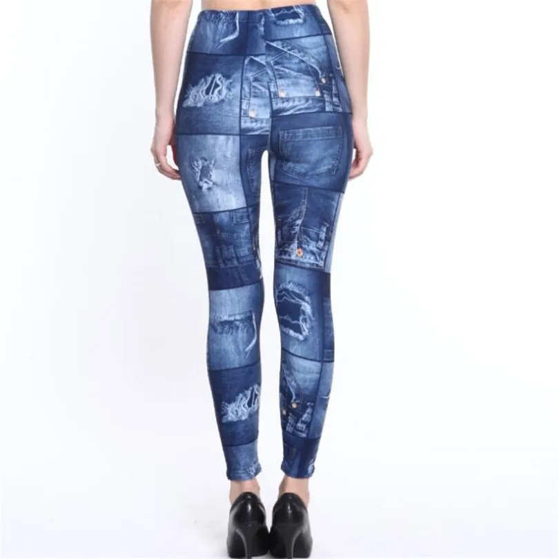YSDNCHI пикантные леггинсы из искусственной джинсы с принтом бабочки летние Лидер продаж для женщин Высокая талия джинсы для брюки для фитнеса, леггинсы