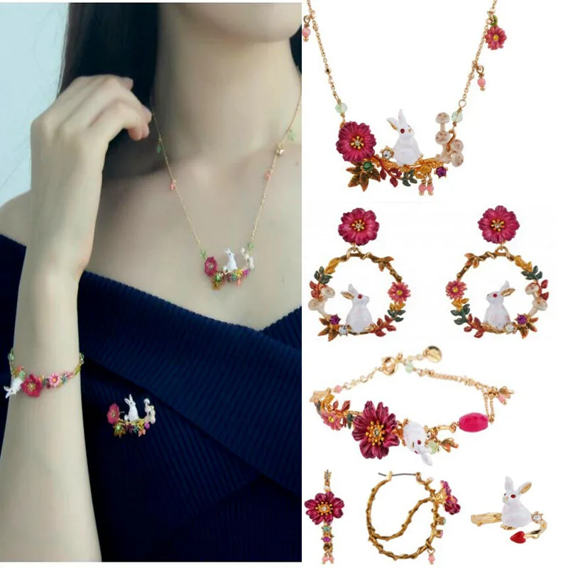 

CSxjd Cute Little White Rabbit Series Flower Leaf brooch Set Wholesale price