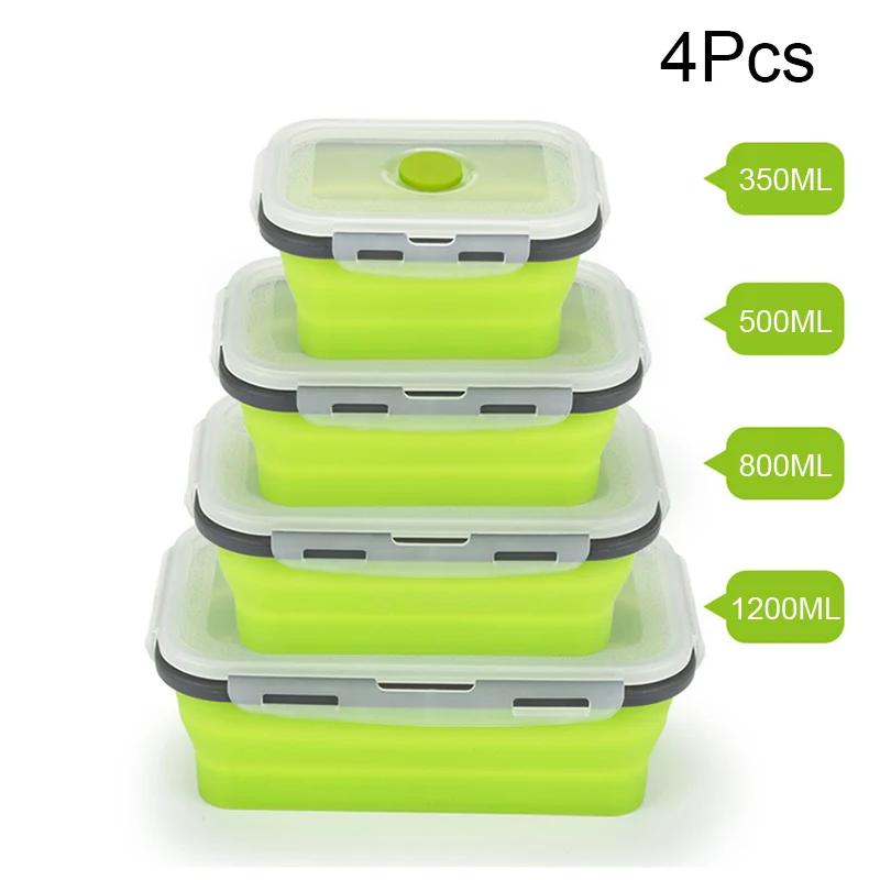 

4Pcs/set Silicone Folding Bento Box Collapsible Portable Lunch Box for Food Dinnerware Food Container Bowl For Children Adult