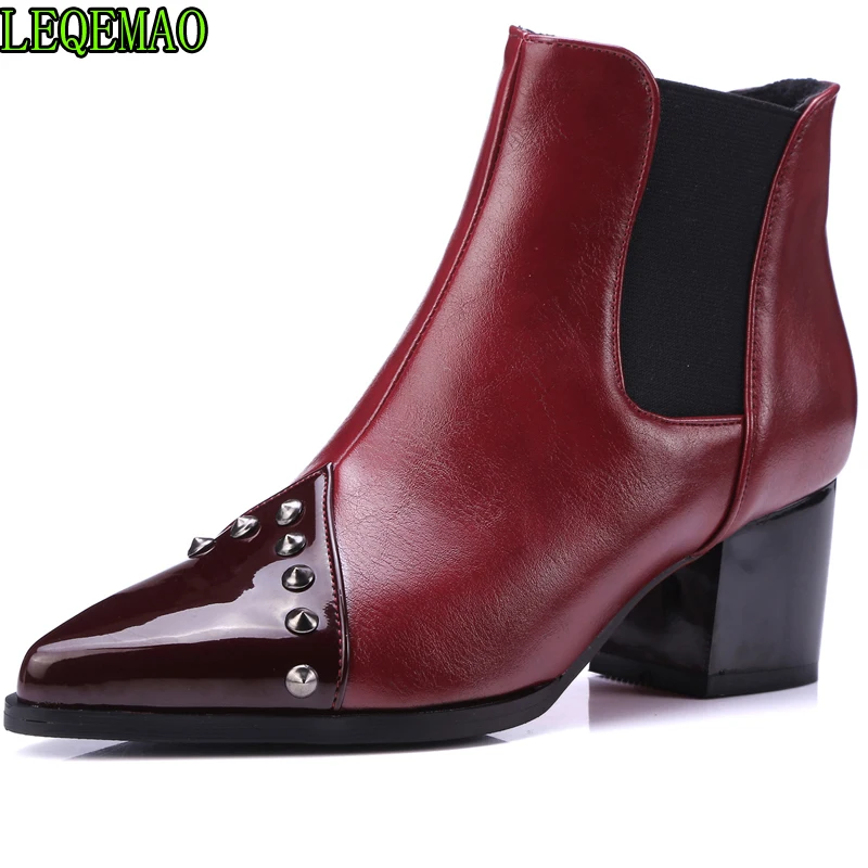 

Fashion ankle boots for women 2019 autumn new Pointed Toe shoes woman PU leather boots woman rivet punk shoes large size