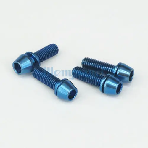 

LOT 4 M5 x 16mm Blue TC4 GR5 Titanium Alloy Allen Hex Screw Taper Cone Head Bolts With Washer For Bicycle