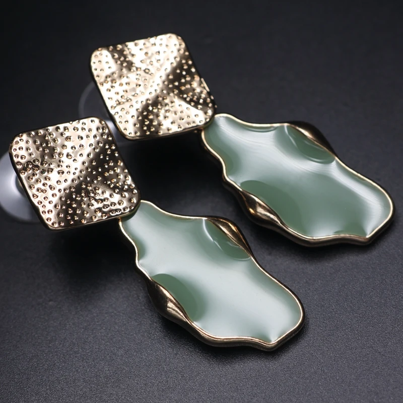 

Gold Color copper Morandi Green Irregular geometry Hanging Dangle Drop Earrings for women gothic Earrings 2019 Fashion Jewelry