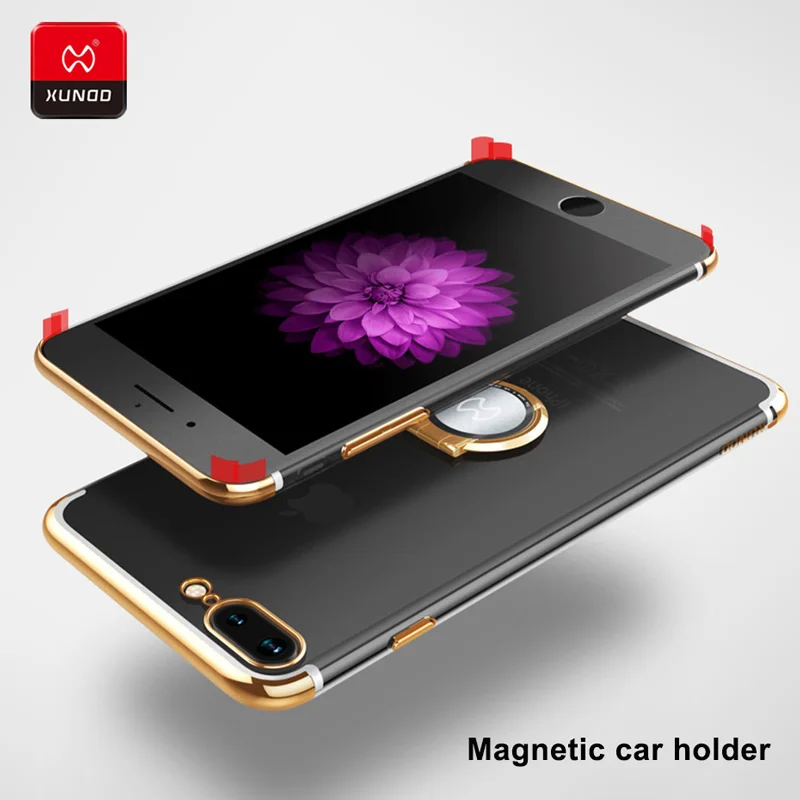 

Luxury Ultra Slim Plating Hard PC Transparent Back Case For New iPhone 7 8 Plus Phone Protective Cover Cases Magnetic car holder