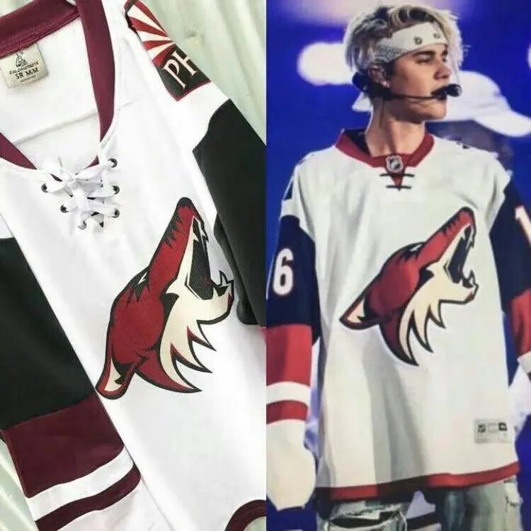 Coyotes Embroidery Man women Justin Bieber World Tour same style design
Fashion jersey hockey sleeves
