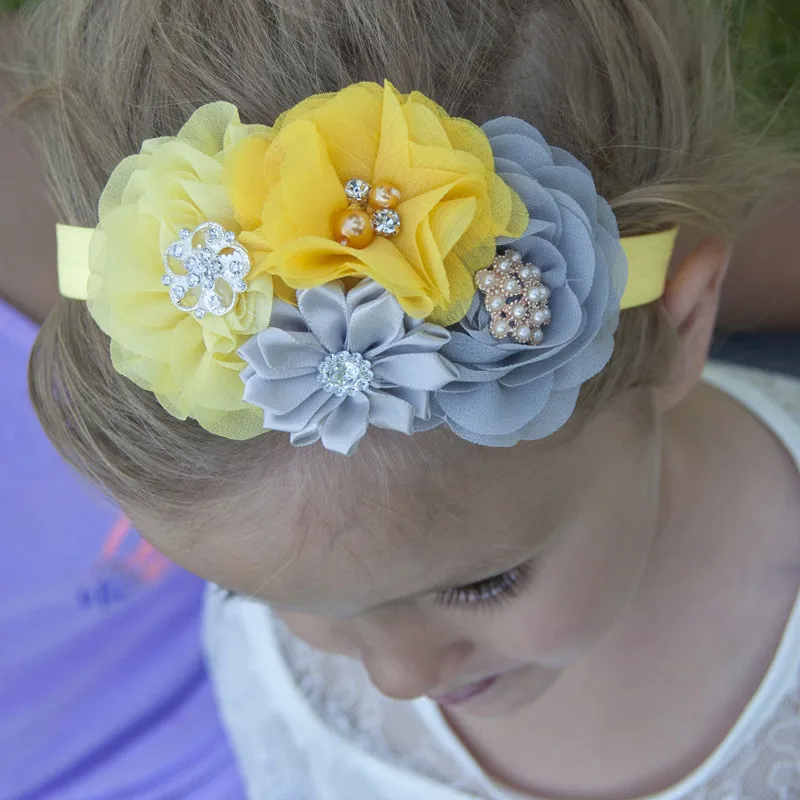

1PCS Waves Chiffon Flower Puff Hair Flower Pearl Rhinestone Elastic Band Fashion Hair Accessories Headwear Casual Accessories