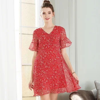 

New 2018 Summer Ladies Plus Size printed cutechiffon Dress V neck flare sleeves A-line dress casual vestidos tunics M-XXXXXL 5XL